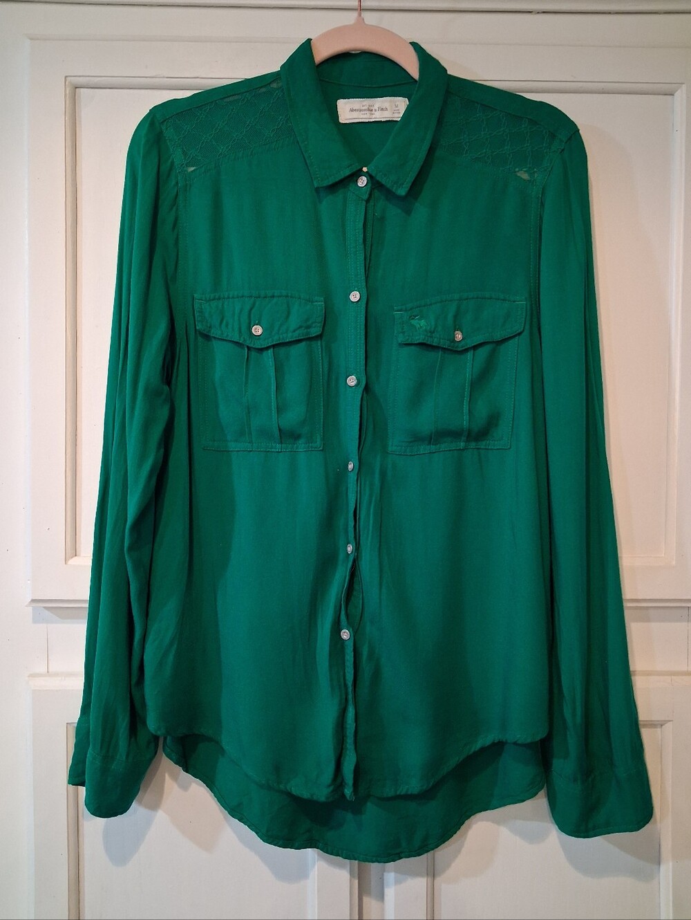 Abercrombie & Fitch long-sleeve utility shirt, lace detailing, size M